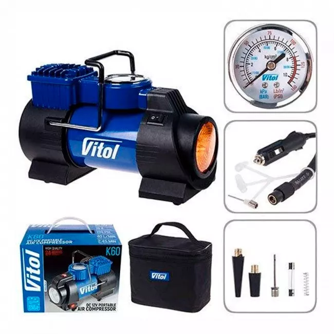 Автомобільний компресор Vitol з ліхтарем K-60
