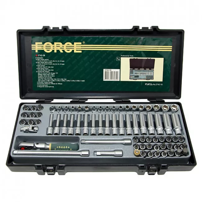 Набір головок та насадок FORCE 1/4" 74шт (2742-18)