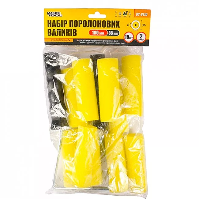 Набор малярный №10 MASTER TOOL- Валик поролоновый 100*36 мм 10 шт, 2 ручки (92-8110)