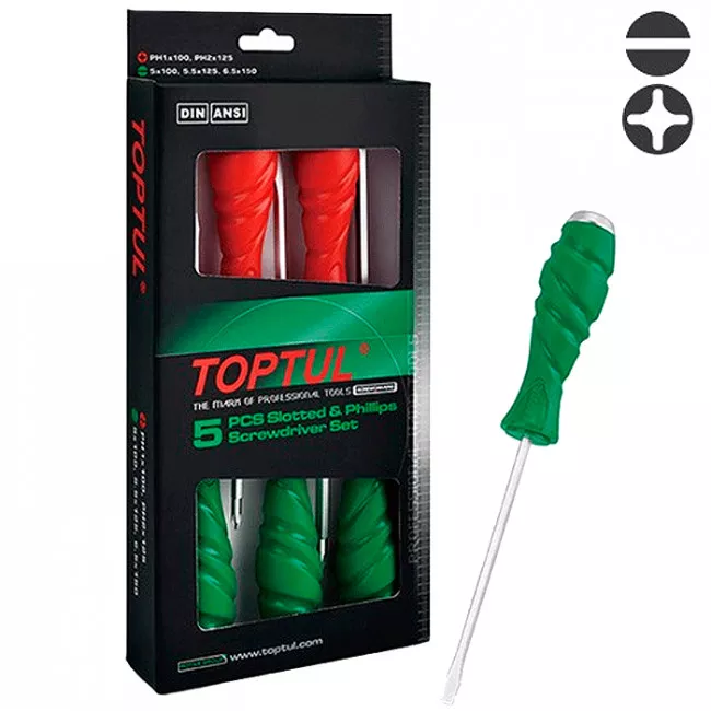 Набор отверток TOPTUL 5 ед. ударные SUPER GRIP (GAAE0509)