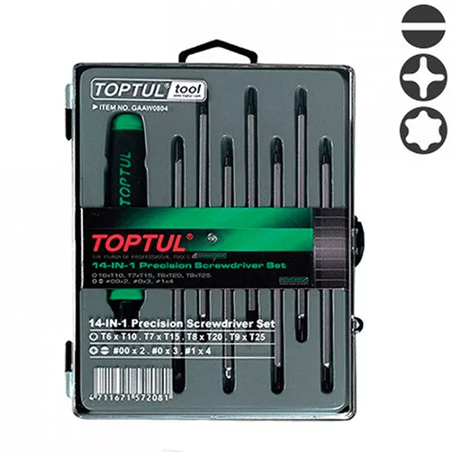 Набір викруток TOPTUL (T6-T25, PH, SL) 14 в 1 (GAAW0804)