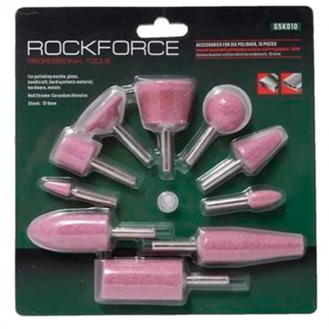 Набор Rock FORCE абразивных камней, 10пр. (хвостовик 6мм) RF-GSK010 (29655)