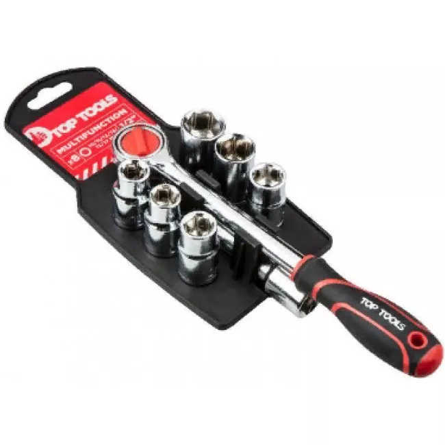 Набір торцевих головок з трещеткой Top Tools 1/2" 8 предметів (38D143) Набір торцевих головок з трещеткой Top Tools 1/2" 8 предметів (38D143)