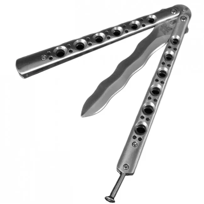 Нож бабочка, балисонг Benchmade с волнистым лезвием (длина: 24cm, лезвие: 10cm), silver (84-1013)