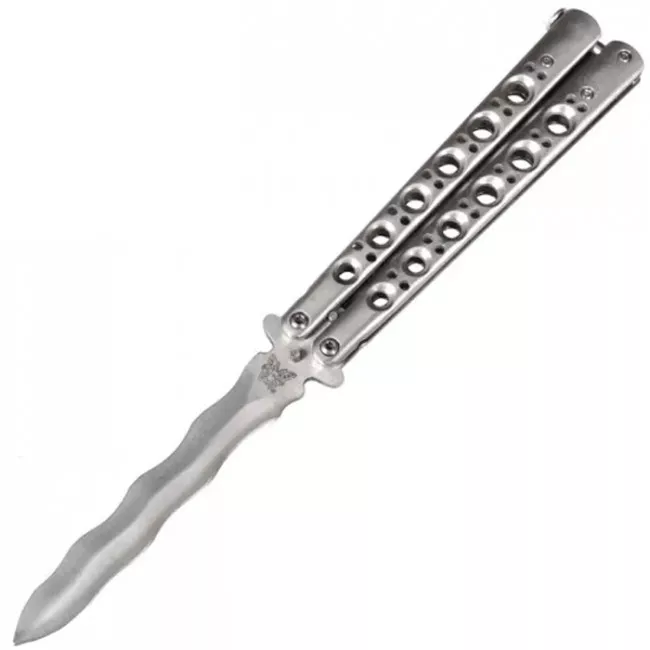 Нож бабочка, балисонг Benchmade с волнистым лезвием (длина: 24cm, лезвие: 10cm), silver (84-1013) Нож бабочка, балисонг Benchmade с волнистым лезвием (длина: 24cm, лезвие: 10cm), silver (84-1013)
