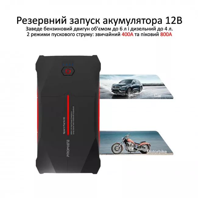 Пуско-зарядное устройство Promate SparkTank-10 10000 mAh Black (sparktank-10.black) (048390)