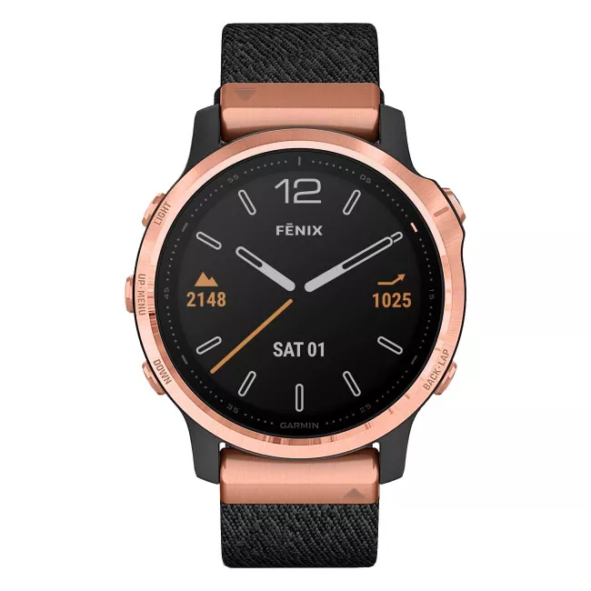 Смарт-годинник Garmin Fenix ​​6S Pro Sapphire Rose Gold з Heathered Black Nylon Band (010-02159-37)