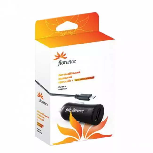 Автомобильное зарядное устройство Florence 2 USB + cable microUSB Black (838966)
