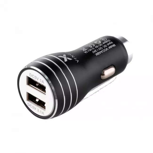 Автомобильное зарядное устройство Vinga Dual USB Car Charger aluminium 15.5W Max (VCCAABK)