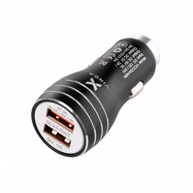 Автомобильное зарядное устройство Vinga QC3 Quick Dual USB Car Charger aluminium 18W Max (VCCQAABK)