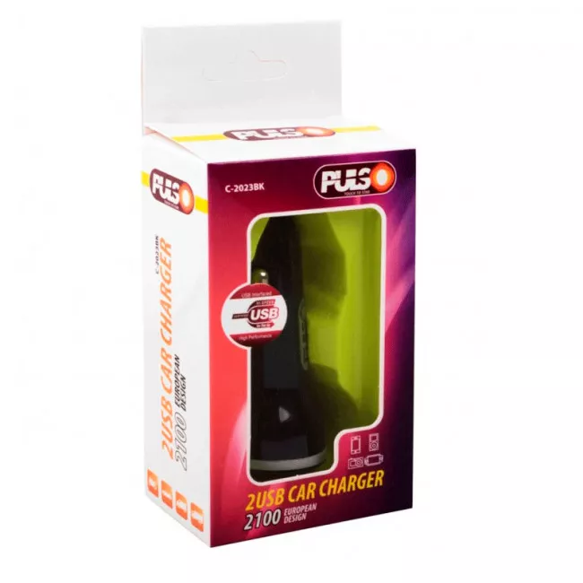 Автомобильное зарядное устройство PULSO 2USB (12/24V - 5V 2,1A) (C-2023BK)