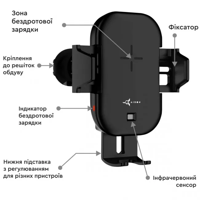 Держатель Qi Airon AirCharge автомобильный для мобильных устройств (6126755803217)