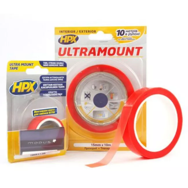 Лента двухсторонняя HPX ULTRA MOUNT 15мм*10м прозрачная блистер (UM1510) Лента двухсторонняя HPX ULTRA MOUNT 15мм*10м прозрачная блистер (UM1510)