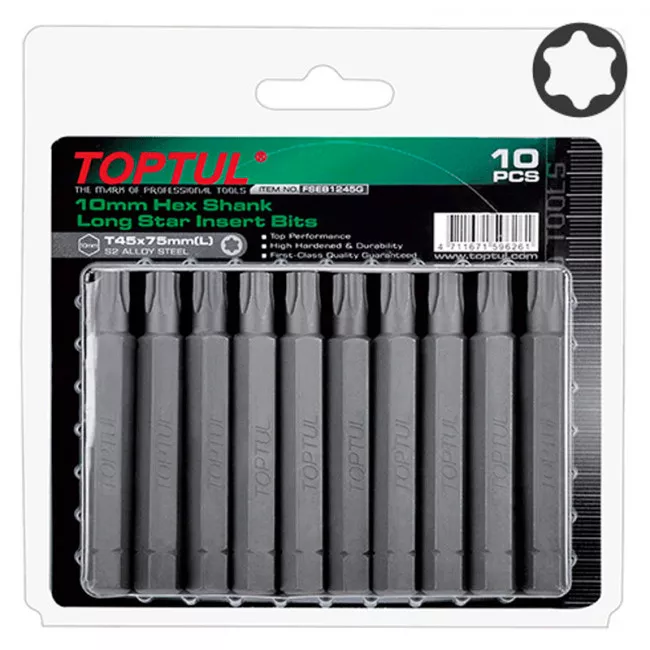 Набор бит TOPTUL 10мм L75мм T40 10ед. на блистере (FSEB1240G)