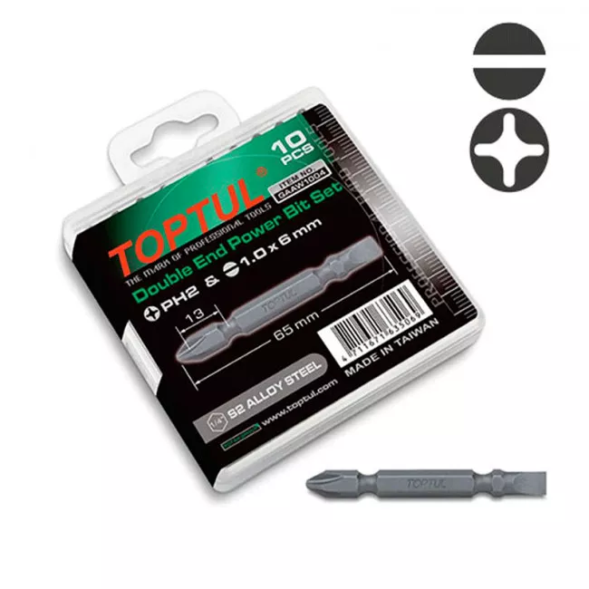 Набор бит TOPTUL 1/4" PH2хSL6 L65мм двухсторонних 10шт. (GAAW1004) Набор бит TOPTUL 1/4" PH2хSL6 L65мм двухсторонних 10шт. (GAAW1004)