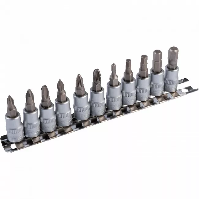 Набір викруточних насадок MASTER TOOL CRV 1/4", 11 шт (PH1,2,3/ PZ1,2,3/ H3,4,5,6,7) (78-1401)