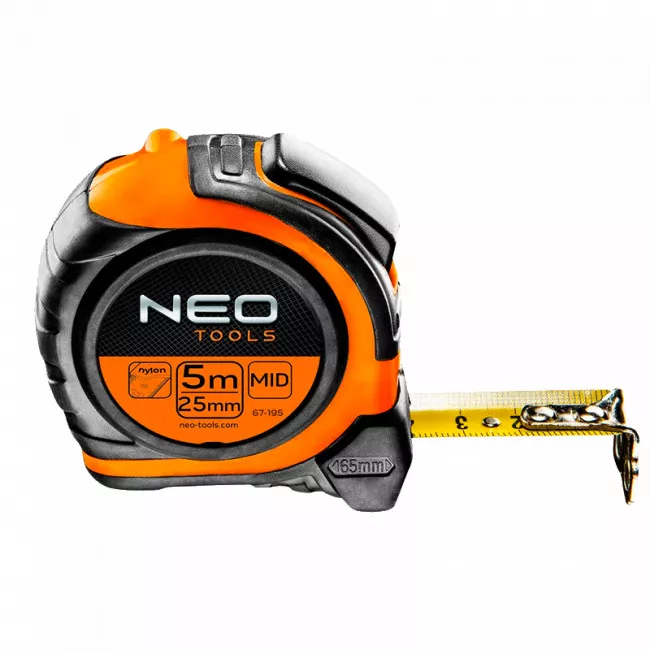 Рулетка NEO, стальная лента 5 м x 25 мм, магнит, двусторонняя печать (67-195)