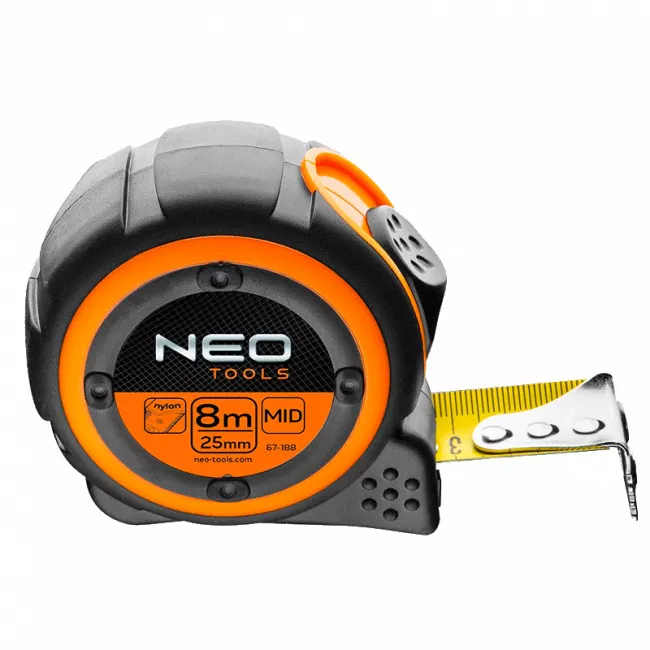Рулетка NEO, стальная лента 8 м x 25 мм, магнит (67-188)