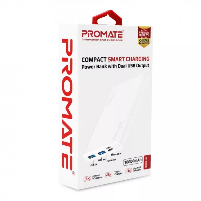Внешний аккумулятор Promate Bolt-10 10000 mAh White (bolt-10.white) (046693)