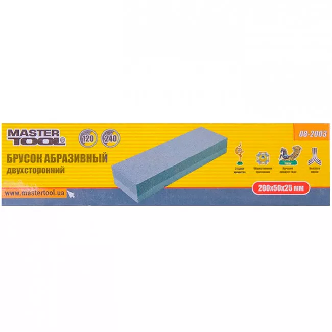 Брусок абразивный двусторонний 200*50*25 мм, зерно 120/240 MASTER TOOL (08-2003)