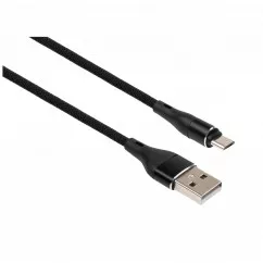 Дата кабель Vinga USB 2.0 AM to Micro 5P 1.0m 2-sides usb nylon black (VCPDCM2SNB1BK)