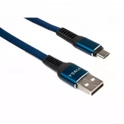 Дата кабель Vinga USB 2.0 AM to Micro 5P 1m flat nylon blue (VCPDCMFNB1B)