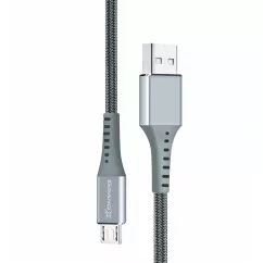 Кабель Grand-X USB-micro USB 3A, 1.2m, Fast Сharge, Grey толст.нейлон оплетка, премиум BOX (FM-12G)