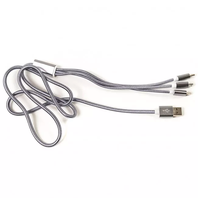 Кабель POWER PLANT 2.1A 3-в-1 USB AM - Type-C/Lightning/Micro, 1.2м, серый (CA910663)