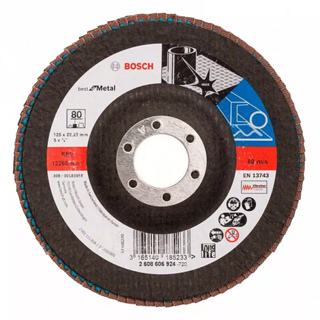 Лепестковый шлифкруг Bosch Best for Metal, X571, 125×22,23 мм, К80 (2608606924) Лепестковый шлифкруг Bosch Best for Metal, X571, 125×22,23 мм, К80 (2608606924)