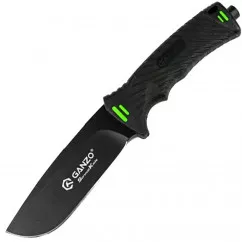 Нож Ganzo G8012 (длина: 240мм, лезвие: 115мм) + чехол (стропорез + точилка + огниво) (16-1110-black)