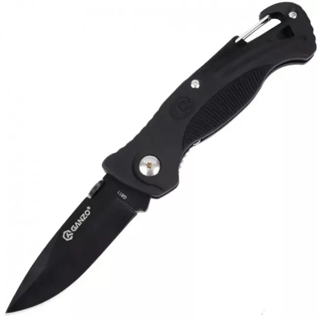 Нож складной Ganzo G611 + свисток (длина: 190мм, лезвие: 75мм), черный (16-1024-black)
