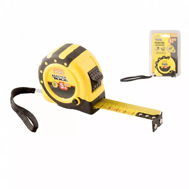 Рулетка з магнітами 5 м*25 мм, нейлонове покриття MASTER TOOL (64-5025)