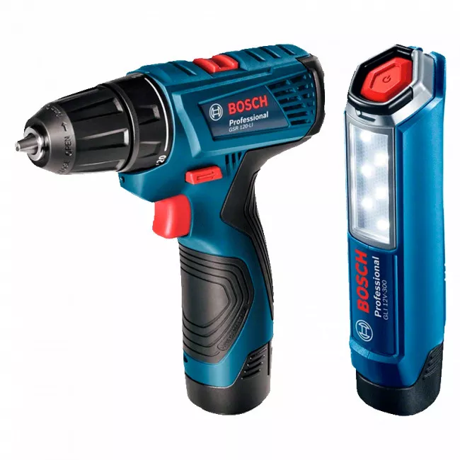 Шуруповерт-дрель Bosch GSR 120 LI+ фонарик GLI 12V-300, 2x2.0Ah (0.601.9G8.004)