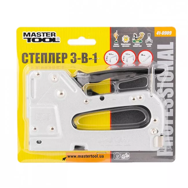 Степлер рессорный 3-В-1 скоба 4-14, 11,3*0,7мм, гвоздь 14 мм MASTER TOOL (41-0909)
