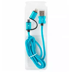 Дата кабель Vinga USB 2.0 AM to Lightning + Micro 5P 1.0m fabric blue (VRC651B)