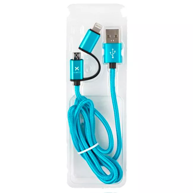 Дата кабель Vinga USB 2.0 AM to Lightning + Micro 5P 1.0m fabric blue (VRC651B)