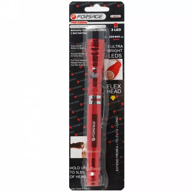 Фонарь телескопический с магнитом 3LED Forsage (L: 220-845мм) F-686ML3 (17592)