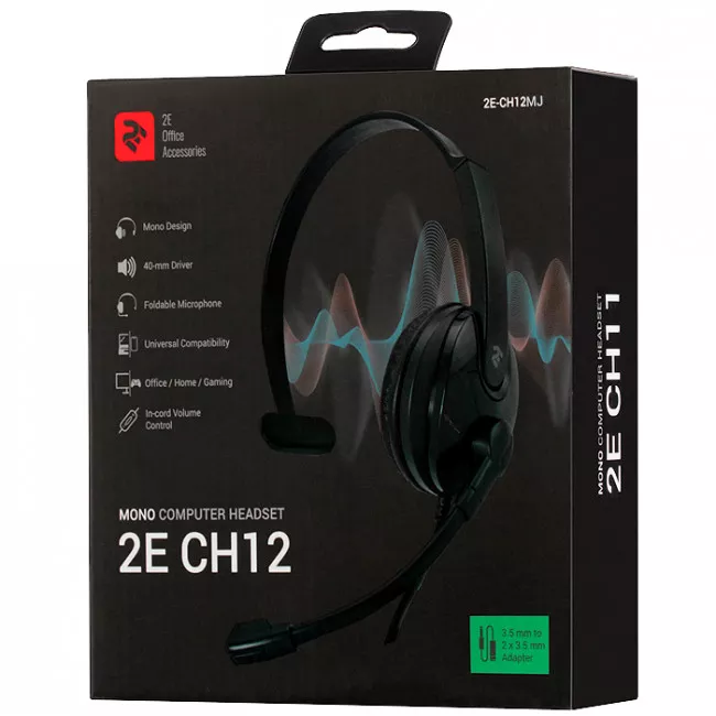 Гарнітура 2E CH12 Mono On-Ear 3.5mm / 2*3.5mm (2E-CH12MJ)