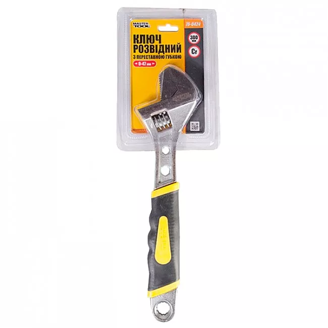 Ключ розвідний MASTER TOOL 300 мм, 0 - 47 мм, з двокомпонентною ручкою, переставна губка (76-0424)