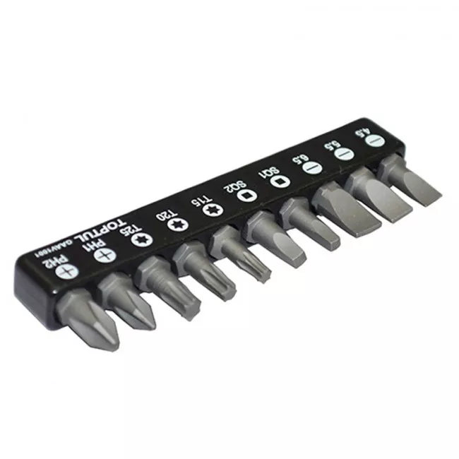 Набор бит TOPTUL 10ед. 1/4" (PH, SL, TORX, SQ) (GAAV1001)