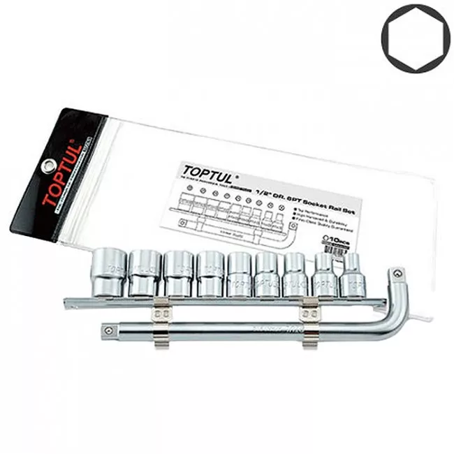 Набор головок TOPTUL 1/2" на планке + Г-обр. вороток (GAAG1007)