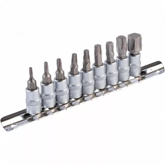 Набір викруточних насадок MASTER TOOL CRV 1/4", TORX 9 шт (Т10/15/20/27/30/40/45/50/60)