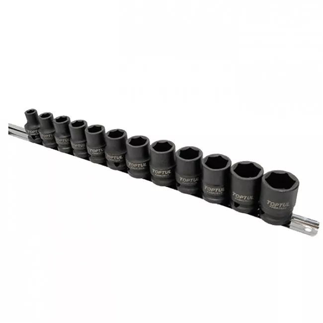 Набор ударных головок TOPTUL 1/2" 12 ед. 8,10,12~19,21,22мм (на планке) (GAAQ1612M)