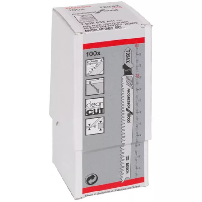 Пильні полотна для лобзика Bosch T 234 X Progressor for Wood, HCS, 100 шт (2608633A41) Пильні полотна для лобзика Bosch T 234 X Progressor for Wood, HCS, 100 шт (2608633A41)