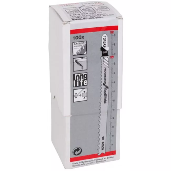 Пильные полотна для лобзика Bosch T 345 XF Progressor for Wood and Metal, BIM 100 шт (2608634486)
