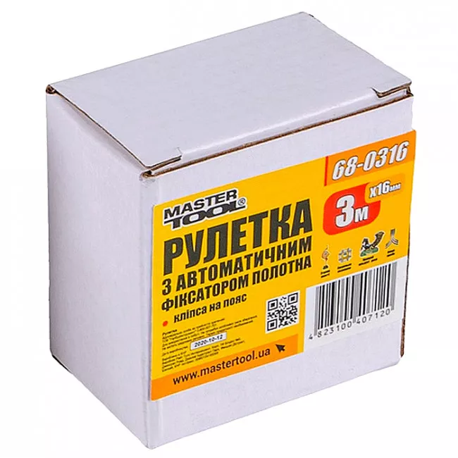 Рулетка MASTER TOOL 3 м*16 мм з автоматичним фіксатором полотна (68-0316)