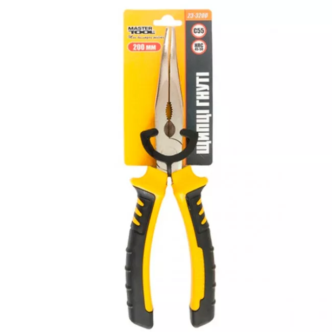 Щипцы гнутые MASTERTOOL 200 мм, С55, HRC 45~50 (23-3200)