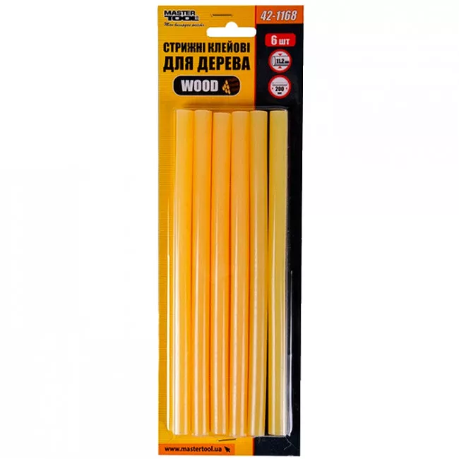 Стержні клейові MASTER TOOL 11,2*200 мм, 6 шт, для дерева WOOD (42-1168)