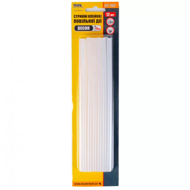 Стержни клеевые MASTER TOOL 7,2*200 мм, 12 шт, медленного действия DECOR (42-1167)