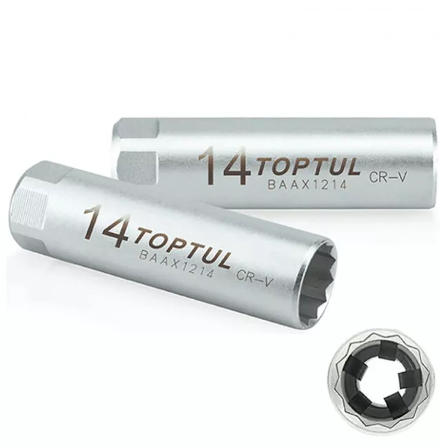 Свечная головка 14мм 3/8" 12 гр. с пружинным фиксатором TOPTUL (BAAX1214)